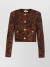 Chloé Multicolor Cropped Jacket With Round Neck And All-over Motif In Cotton Blend Woman In Brown