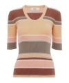 Chloé Striped Crewneck Rib Knit Cotton Top In Multi