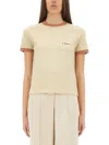 Chloé Cotton Jersey Crew Neck Logo T-shirt In Beige