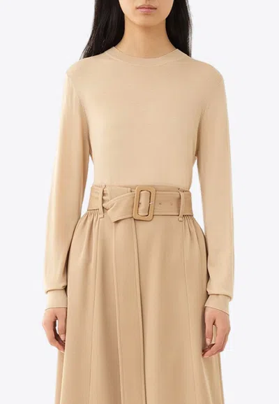 Chloé Crewneck Wool Sweater In Beige