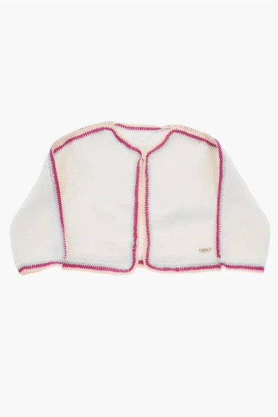 Chloé Crochet Cardigan With Metal Logo In White
