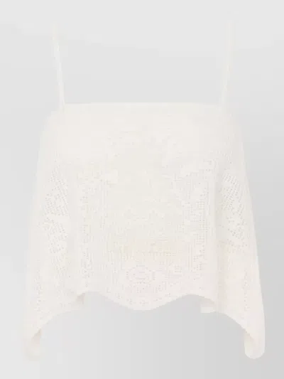 Chloé Crochet Cropped Top Tonal Waist Embroidery In White