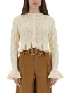 Chloé Textured Knit Cropped Cardigan Ruffles In Neutral