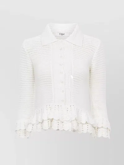 CHLOÉ CROCHET KNIT CARDIGAN WITH LAYERED FRILLS