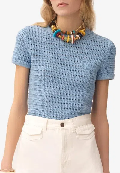 Chloé Crochet Knit Logo Top In Blue