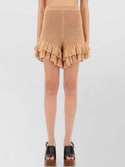 Chloé Crochet Knit Mini Shorts Elastic Waistband In Black