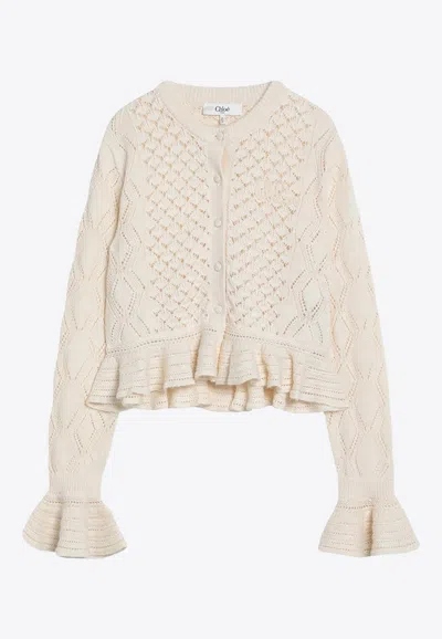 CHLOÉ CROCHET KNIT RUFFLED CARDIGAN