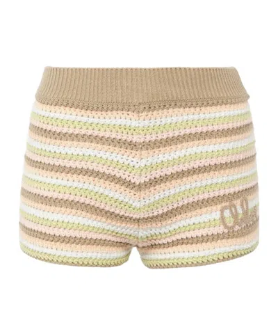 Chloé Embroidered Striped Crocheted Cotton Shorts In Multi