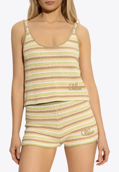 Chloé Crochet Knit Strappy Tank Top In Multi