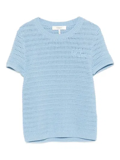 Chloé Crochet-knit T-shirt In Blue