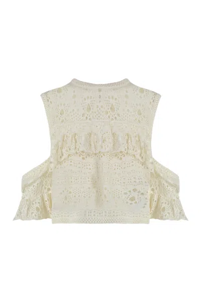 Chloé Crochet Knit Top In White
