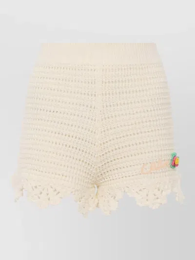 Chloé Crochet Logo Mini Shorts High Waist In Neutral