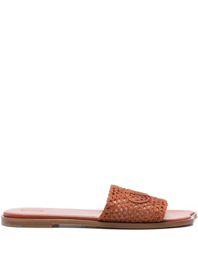 Chloé Soleil Crochet-effect Flat Sandals In Brown