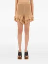 Chloé Tiered Ruffle Crochet Knit Shorts In Brown