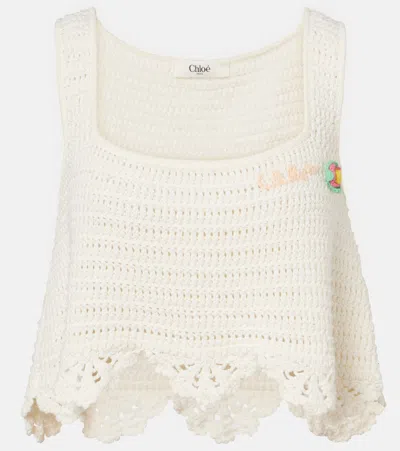 Chloé Crochet Scalloped Cotton Top In Neutral