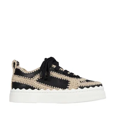 Chloé Crochet-trim Low-top Leather Sneakers In Black