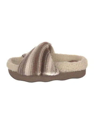 Pre-owned Chloé Crochet Trim Slides In Neutral