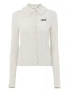 Chloé Wool Cardigan Logo Long Sleeves Scalloped Collar