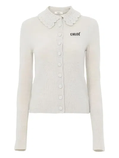 CHLOÉ CROCHETED COLLAR WOOL CARDIGAN