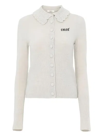 Chloé Crocheted Collar Wool Cardigan Clothing In White