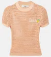 Chloé Chloe Logo-intarsia Open-knit Cotton T-shirt In Orange