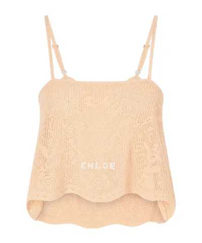 Chloé Crocheted Cotton Top In Pink