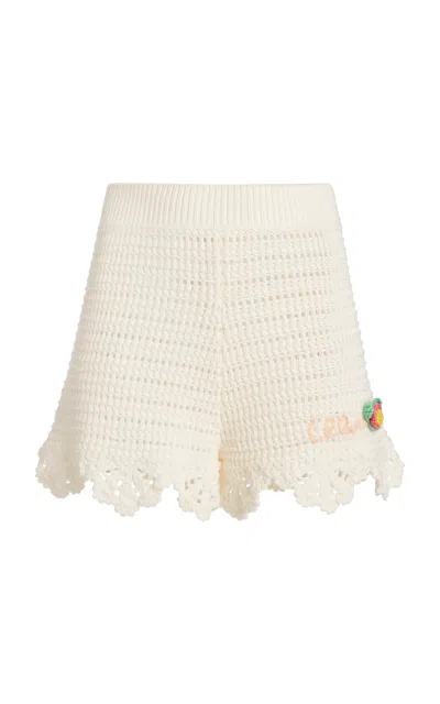 Chloé High-waisted Logo Mini Shorts In Crochet Knit In Neutral