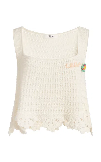 Chloé Sleeveless Cropped Top In Crochet Knit In Neutral