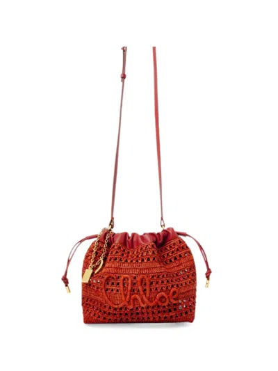 Chloé Crochet-knit Logo-embroidered Shoulder Bag In Red
