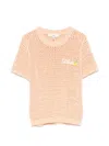 Chloé Chloe Logo-intarsia Open-knit Cotton T-shirt In Orange