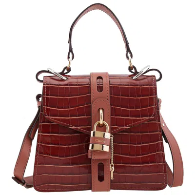 Chloé Chloe Crocodile Embossed Small Aby Day Shoulder Bag In Brown