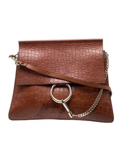 Pre-owned Chloé Crocodile Faye Medium In Brown
