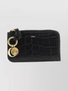Chloé Crocodile Texture Card Holder With Gold Hardware In Black