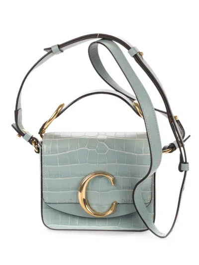 Pre-owned Chloé Crocodile-effect Cross Bodi Bag In Blue