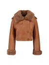 Chloé Cropped Shearling-trimmed Leather Jacket In Brown
