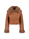 Chloé Cropped Shearling-trimmed Leather Jacket In Brown