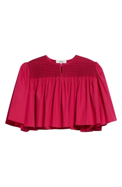 Chloé Crop Smocked Yoke Cotton Poplin Top In Pink