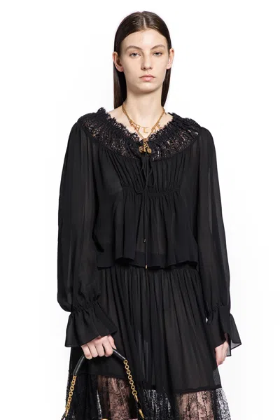 CHLOÉ CROP TOP IN SILK GEORGETTE AND LACE