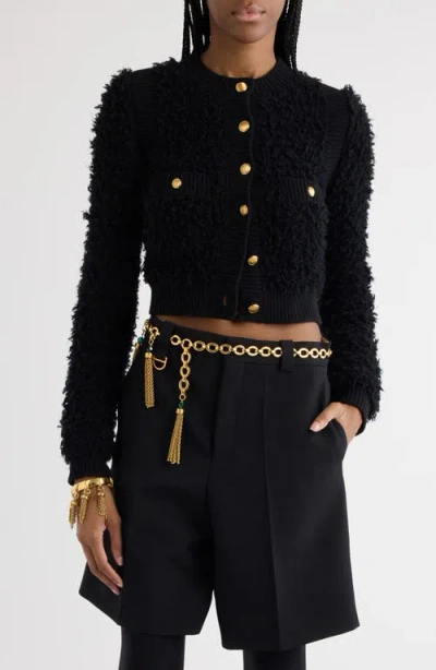 Chloé Crop Tweed Cardigan In Black