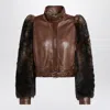 Chloé Brown Cropped Leather And Shearling Jacket Women In Brown