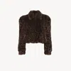 Chloé Cropped Bomber Jacket In Faux Fur Brown Size 8 100% Polyester, Lambskin In Brown