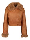 Chloé Cropped Shearling-trimmed Leather Jacket In Brown