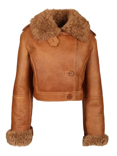 Chloé Cropped Boxy Jacket Jackets Orange In Brown