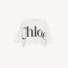 Chloé White Cropped Crewneck T-shirt With Maxi Logo Print On The Front In Cotton Woman In White
