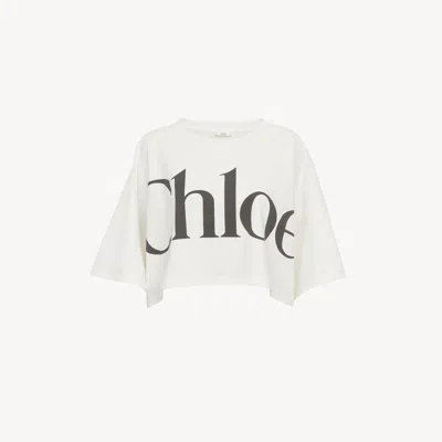 CHLOÉ T-SHIRT COURT DROIT EN JERSEY DE COTON À LOGO FEMME BLANC TAILLE XL 100% COTON