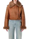 Chloé Cropped Shearling-trimmed Leather Jacket In Brown