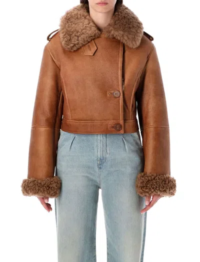 Chloé Cropped Boxy Shearling Jacket In Brown