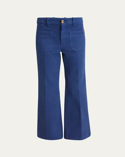 Chloé Cropped Canvas Bootcut Trousers In Blue Pant