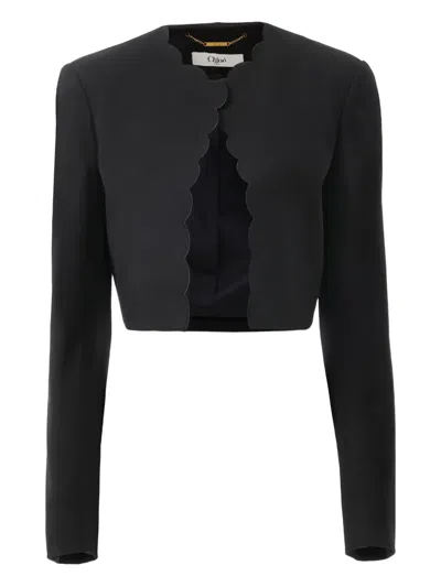 Chloé Cropped Spencer Jacket In Soft Cavalry Cotton In Black