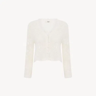 Chloé Cropped Cardigan In A Cotton Knit In White